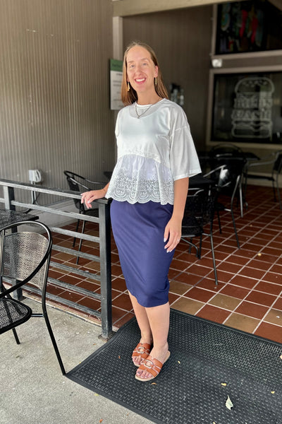 Cari Midi Skirt -Navy Ponte