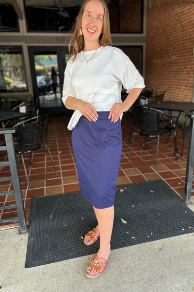 Cari Midi Skirt -Navy Ponte