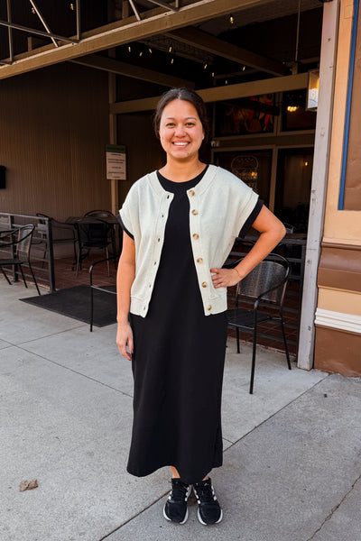 Short Sleeve Midi Dress - Black