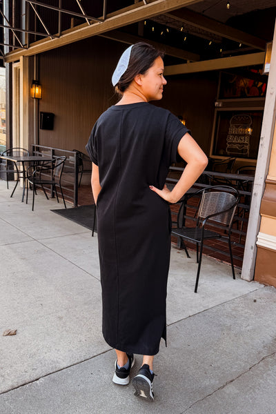 Short Sleeve Midi Dress - Black
