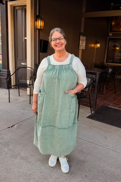 Harper Overall Midi Dress - Sage