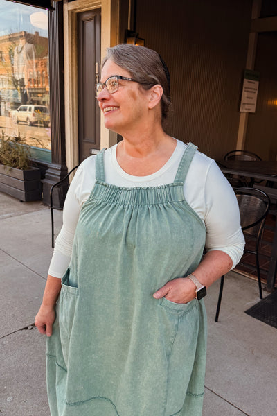 Harper Overall Midi Dress - Sage