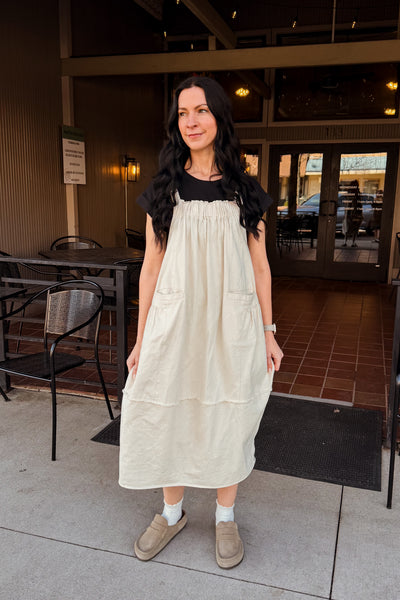 Harper Overall Midi Dress - Oatmeal