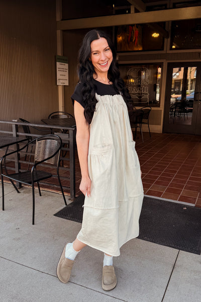 Harper Overall Midi Dress - Oatmeal