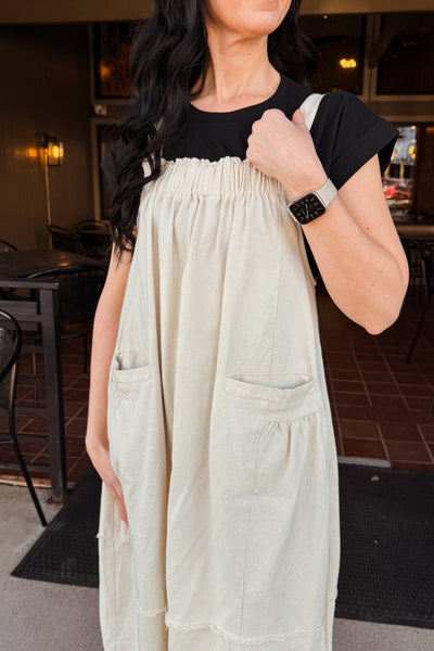 Harper Overall Midi Dress - Oatmeal
