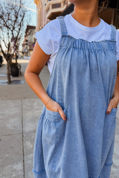 Harper Overall Midi Dress - Denim