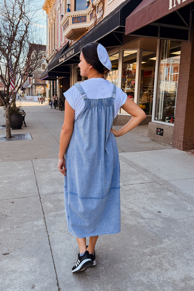 Harper Overall Midi Dress - Denim