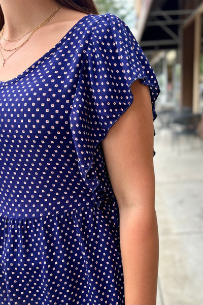 Sophia Flutter Tie Top - Navy