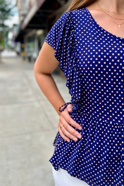 Sophia Flutter Tie Top - Navy