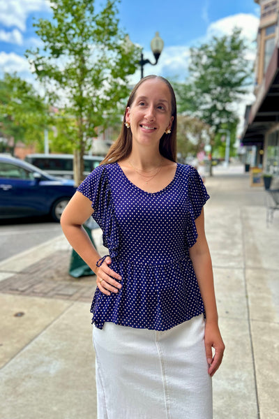Sophia Flutter Tie Top - Navy