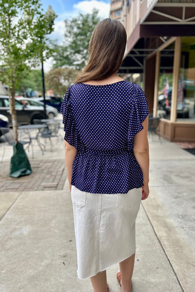 Sophia Flutter Tie Top - Navy