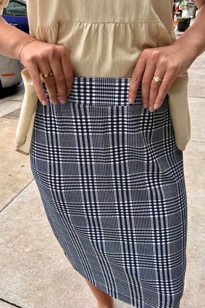 Cari Midi Skirt - Navy Plaid