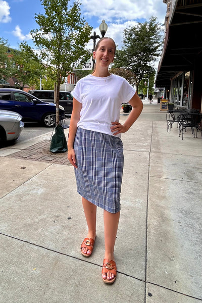 Cari Midi Skirt - Navy Plaid