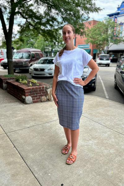 Cari Midi Skirt - Navy Plaid