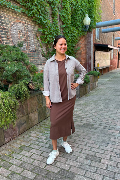Short Sleeve Midi Dress - Brown