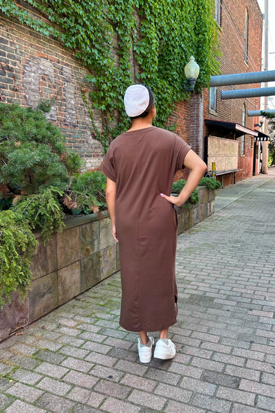 Short Sleeve Midi Dress - Brown