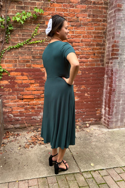 Evelyn Faux Wrap Midi Dress -  Hunter Green