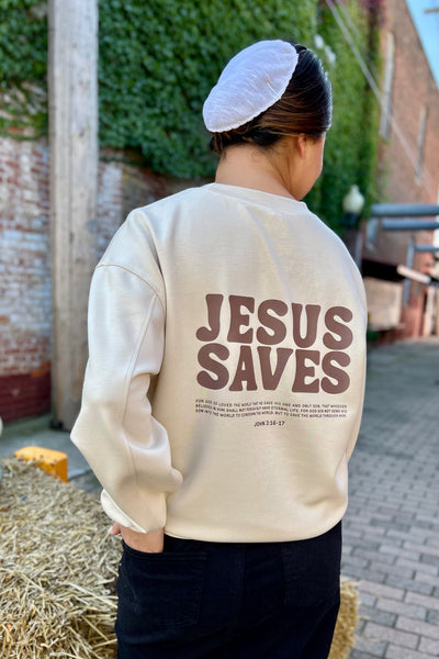 Jesus Saves Sweatshirt - Cream