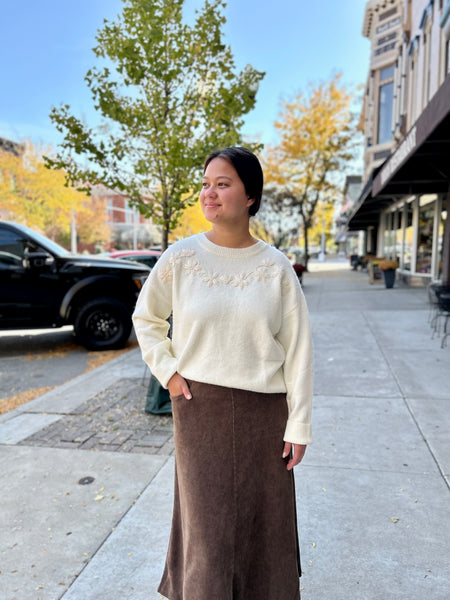 Jenni Embroidered Sweater - Cream