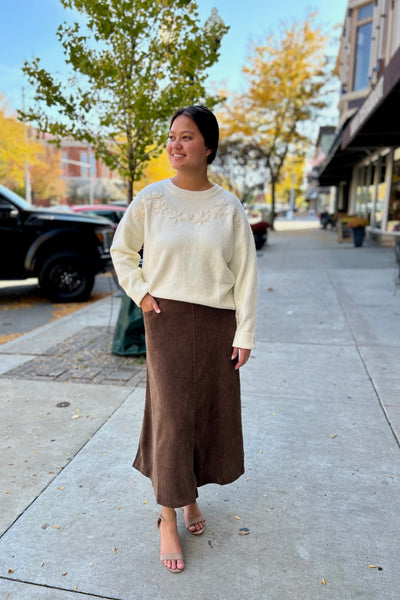 Mabel Corduroy Midi Skirt - Brown