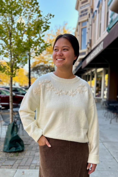Jenni Embroidered Sweater - Cream