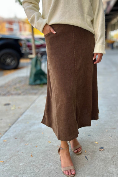 Mabel Corduroy Midi Skirt - Brown