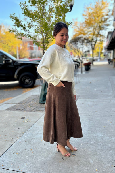 Mabel Corduroy Midi Skirt - Brown