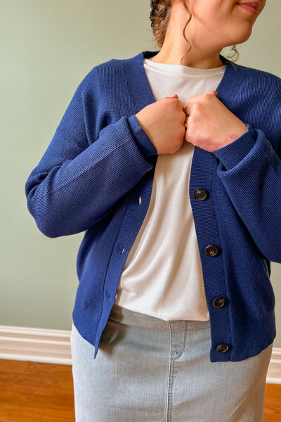 V-Front Button Cardigan - Navy