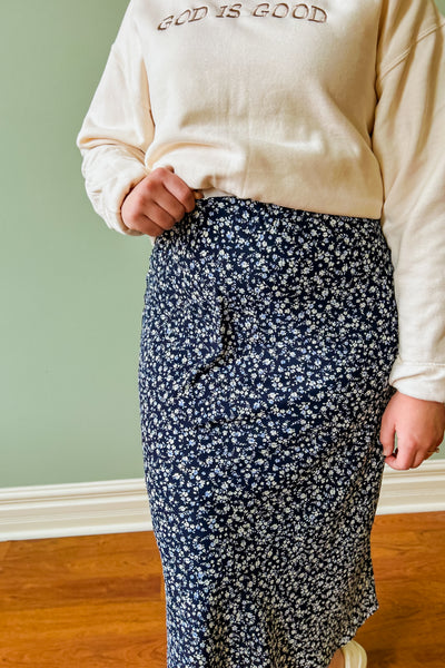 Belinda Print Midi Skirt - Navy