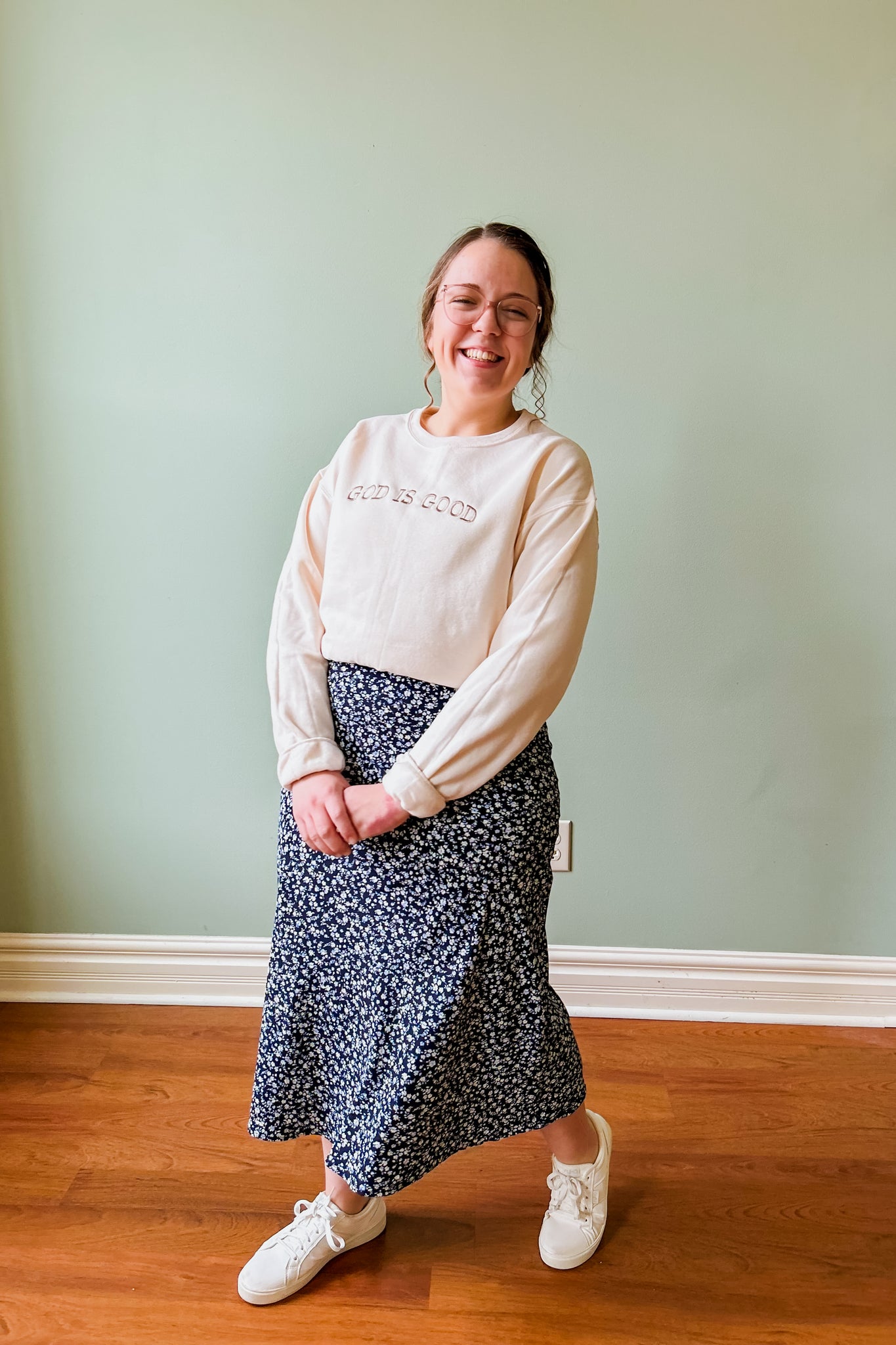 Belinda Print Midi Skirt - Navy