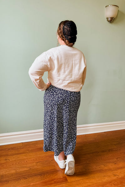 Belinda Print Midi Skirt - Navy