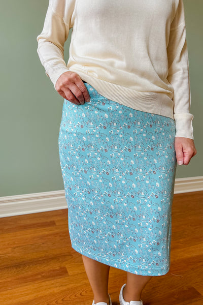 Cari Midi Skirt - Blue Floral