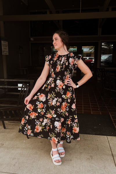 Candice Midi Dress -Black Floral