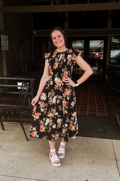 Candice Midi Dress -Black Floral