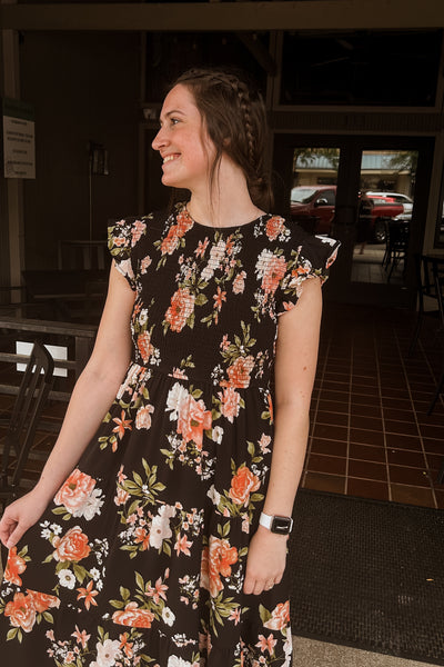 Candice Midi Dress -Black Floral