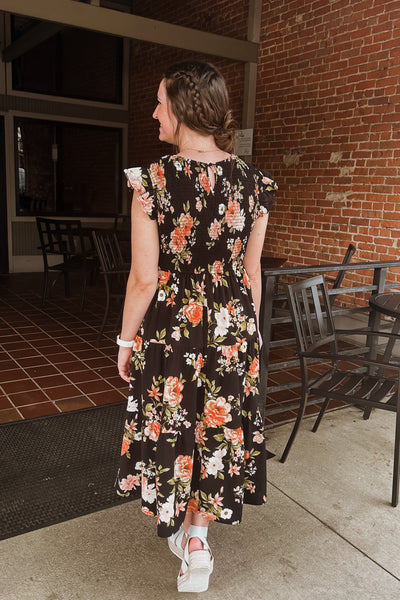 Candice Midi Dress -Black Floral