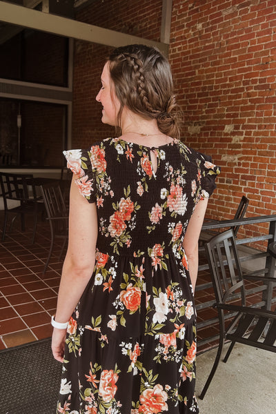 Candice Midi Dress -Black Floral