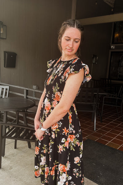 Candice Midi Dress -Black Floral