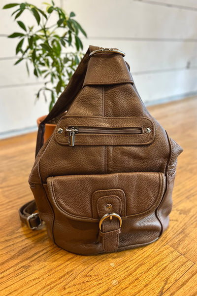 Leather Zipper Backpack - Brown