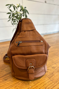 Leather Zipper Backpack - Light Brown