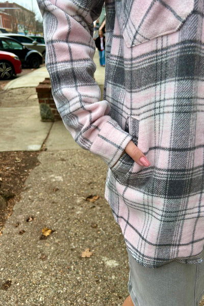 Flanel Shacket  - Pink/Grey