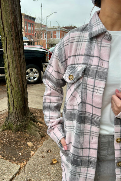 Flanel Shacket  - Pink/Grey