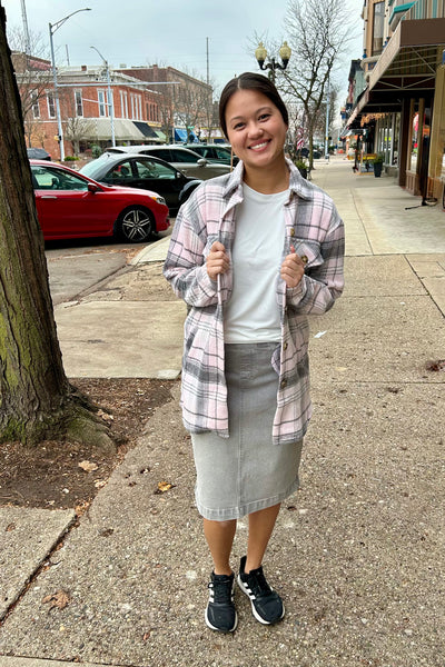 Flanel Shacket  - Pink/Grey