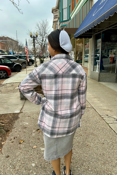 Flanel Shacket  - Pink/Grey