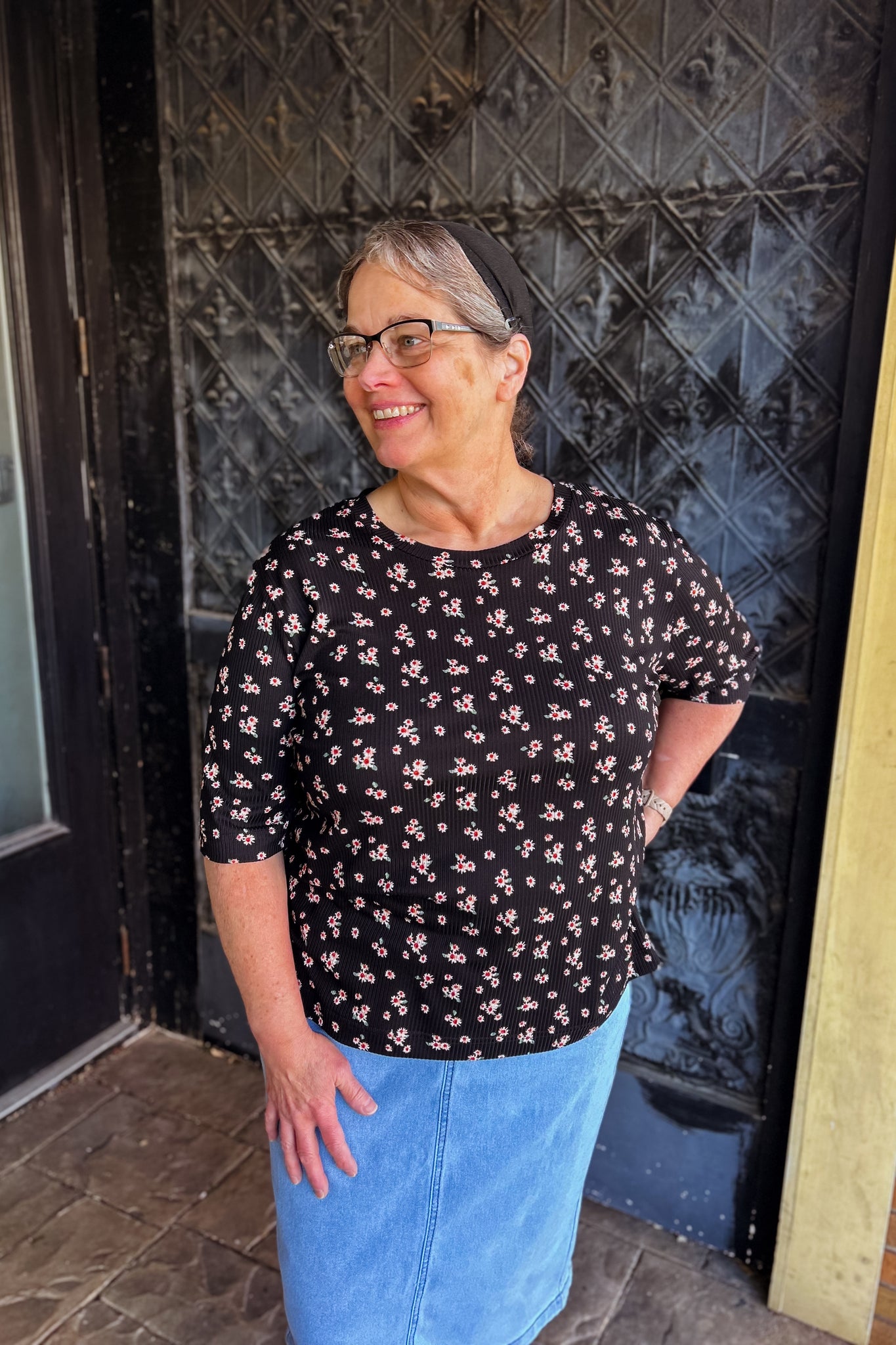 Bobbi Top - Black Ditsy Print