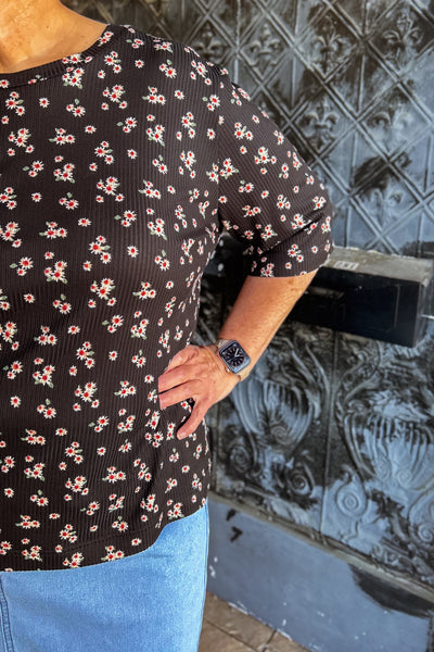 Bobbi Top - Black Ditsy Print