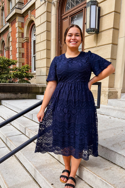 Eleanor Navy Lace Midi Dress