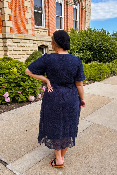 Eleanor Navy Lace Midi Dress