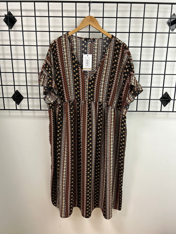 Size 22-24 Brown Floral Stripe Dress