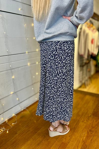 Belinda Print Midi Skirt - Navy